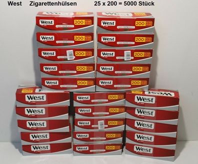 West Zigarettenhülsen 25 x 200 = 5000 Stück. NEU und in der Originalverpackung.