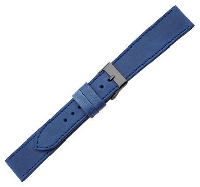Minott > Uhrenarmband XL blau Kalbsleder Ton in Ton Naht > flach