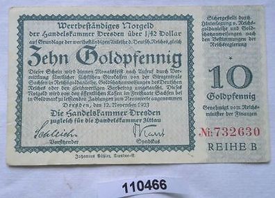 10 Goldpfennig Banknote Handelskammer Dresden 1923 (110466)