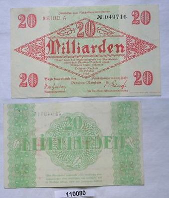 20 Milliarden Mark Banknote Inflation Amtshauptmannschaft Dresden 1923 (110080)