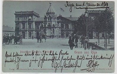64966 Mondscheinkarte Gruß aus Riga in Lettland Dünaburger bahnhof 1900