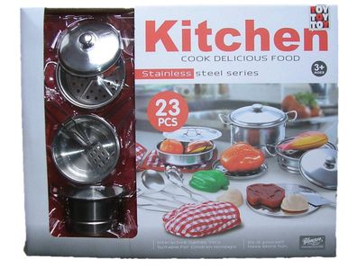 Kinder Küchenset Kochtopfset aus Edelstahl für die Spielküche 23 tlg Kochset