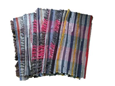 Fleckerlteppich 70 x 140 cm Multicolor mit Fransen 100 % Baumwolle handgewebt