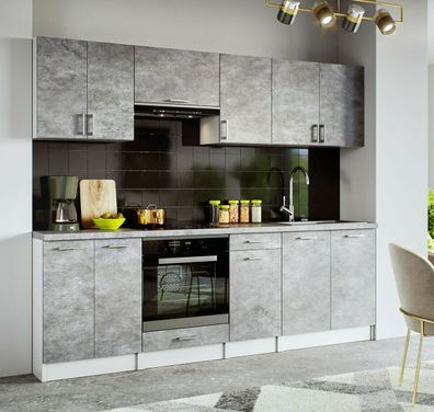 KÜCHE Küchenzeile Küchenblock MODERN 240 CM Einbauküche beton Front 18mm