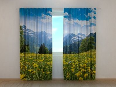 Fotogardine Wiese in den Alpen, Vorhang mit Motiv, Digitaldruck, Gardine auf Maß