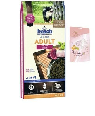 15kg Bosch Adult Lamm & Reis + Lolo Hundekekse