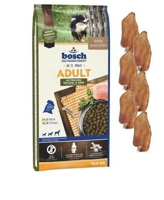 15kg Bosch Adult Geflügel & Hirse Hundefutter + 6 x Kaninchenohren