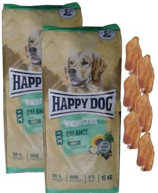 2x15kg Happy Dog Naturcroq Adult Balance Hundefutter + 6 x Kaninchenohren