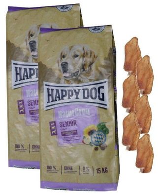 2x15kg Happy Dog Naturcroq Senior Hundefutter + 6 x Kaninchenohren