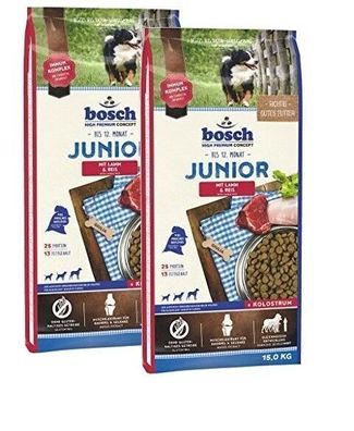 2x15kg Bosch Junior Lamm & Reis Hundefutter für Welpen