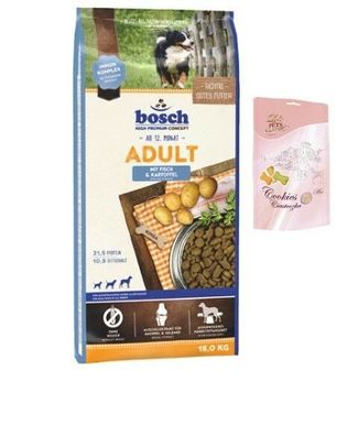15kg Bosch Adult Fisch & Kartoffel + Lolo Hundekekse