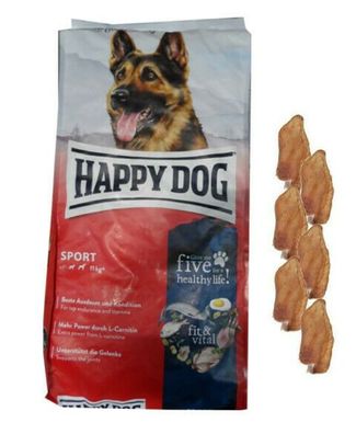 14kg Happy Dog Adult Sport Hundefutter + 6 x Kaninchenohren