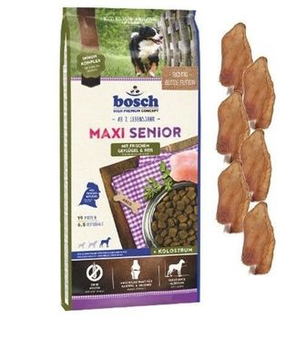 12,5kg Bosch Maxi Senior Geflügel & Reis Hundefutter + 6 x Kaninchenohren