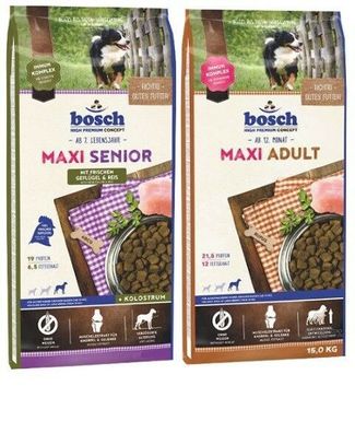 12,5kg Bosch Maxi Senior + 15kg Bosch Maxi Adult Hundefutter