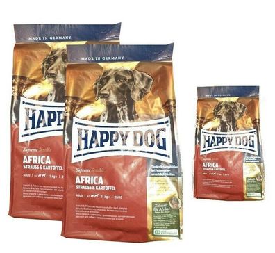 2x12,5kg + 4kg = 29kg Happy Dog Africa Hundefutter