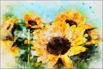 Muralo VLIES Fototapeten Tapeten XXL mit Aquarell gemalte Sonnenblumen 1036