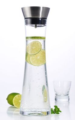 Wasserkaraffe aus Glas, 1 Liter - Glaskaraffe mit Deckel und Ausgießer Wasserflasche