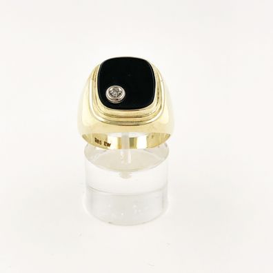 Herren Siegel Ring aus 14 kt Gold mit 0.05 ct Diamant und Onyx - Gr 61 EU