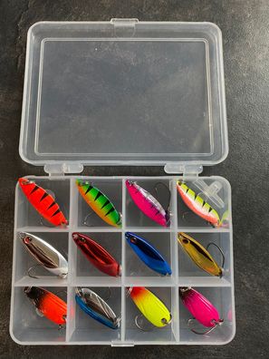 Forelle Trout Spoons Set in Tackle Box 12 Stück 3 Gramm Spinner Blinker
