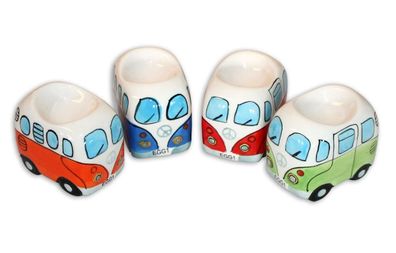 Camper Bus Eierbecher - aus Keramik, bunt sortiert, im 4er Set rot blau grün und ...