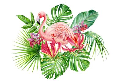Muralo VLIES Fototapeten Tapeten XXL für Jugend Flamingo Pflanzen 3575