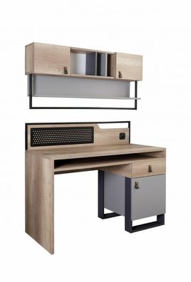 Corner Schreibtisch mit Aufsatz in Holzoptik Grau