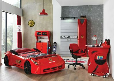 Autobett Kinderzimmer Garage in Rot für Autofans