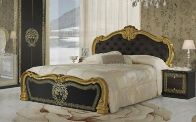 Bett Vilma 160x200 cm in Schwarz Gold Barock Design mit Polsterung