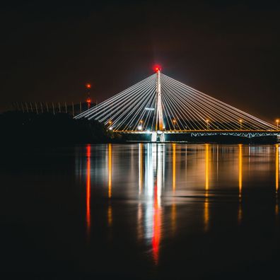 Muralo VLIES Fototapeten Tapeten Flur Warschau in der Nacht Brücke 2765
