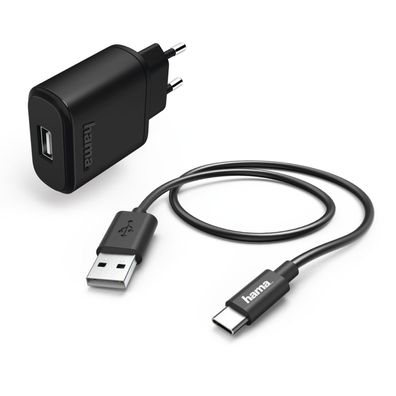 Hama USB-C Ladegerät Set Schwarz 12W/ 2,4A Schnellladegerät Fast Charging Neu