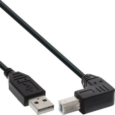InLine® USB 2.0 Kabel; A an B unten abgewinkelt; schwarz; 1m