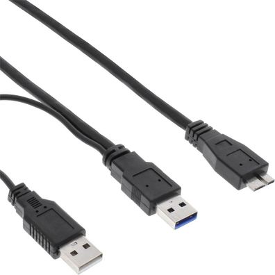 InLine® USB 3.0 Y-Kabel; 2x A an Micro B; schwarz; 1;5m