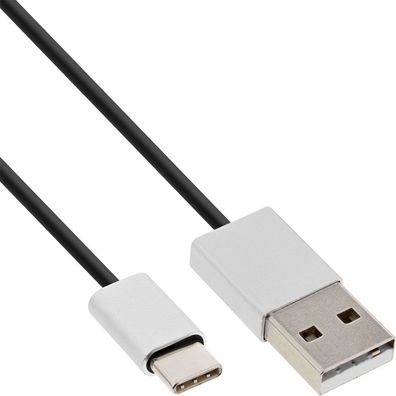 InLine® USB 2.0 Kabel; Typ C Stecker an A Stecker; schwarz/ Alu; flexibel; 2m