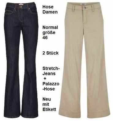 Hose Damen Normalgröße 46, 2 Stück Stretch-Jeans + Palazzo-Hose. Neu mit Etikett.