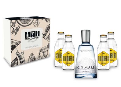 Gin Tonic Giftbox Geschenkset - Gin Mare 0,5l (42,7% Vol) + 4x Goldberg Tonic W