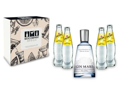 Gin Tonic Giftbox Geschenkset - Gin Mare 0,5l (42,7% Vol) + 4x Schweppes Tonic