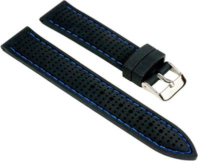 Uhrenarmband Silikon schwarz mit blauen Ziernaht Minott 25530S