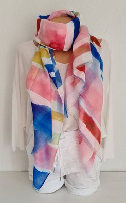 XXL Damen Schal Stola Halstuch auch als Pareo tragbar 180 x 80 cm Pink Blau Rosa