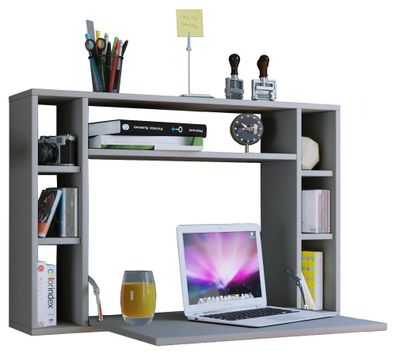 Wand Schreibtisch Computer PC Laptop Büro Tisch Arbeitstisch Bürotisch grau