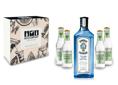 Gin Tonic Giftbox Geschenkset - Bombay Sapphire 0,7l 700ml (40% Vol) + 4x Fever