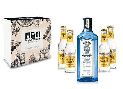Gin Tonic Giftbox Geschenkset - Bombay Sapphire 0,7l 700ml (40% Vol) + 4x Fever