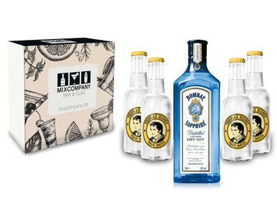 Gin Tonic Giftbox Geschenkset - Bombay Sapphire 0,7l 700ml (40% Vol) + 4x Thoma