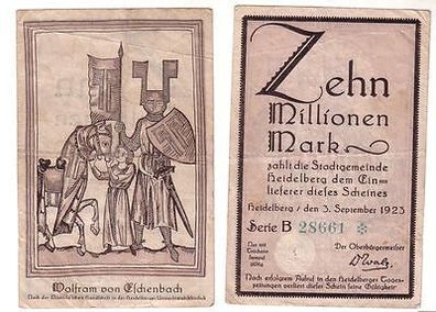 Banknote Inflation 10 Millionen Mark Stadtgemeinde Heidelberg 1923 (110451)