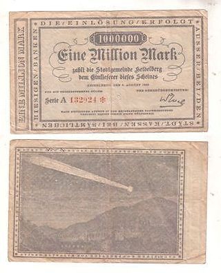 Banknote Inflation 1 Million Mark Stadtgemeinde Heidelberg 1923 (110152)