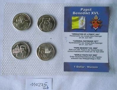Folie mit 4 Münzen 1 Dollar Liberia mit Pabst Benedikt XVI. 2005 (110275)