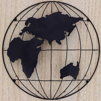 LED Holz Wandbild Wanddekoration Metall Weltkarte Globus Deko 10 Led´s 30x30cm