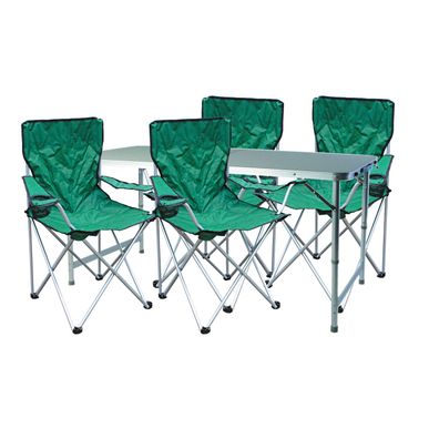 5-tlg. grünes Campingmöbel Set, Tisch mit Tragegriff und Stühle mit Tasche