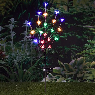 Gartenstecker LED Solar Blumenstecker Deko Blume Kirschblüte bunt warmweiß H80cm