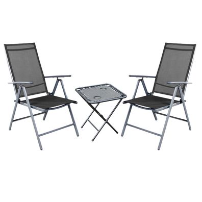 3tlg. Campingmöbel Set Metall Tisch + 2 Hochlehnern Camping L51xB51xH53cm