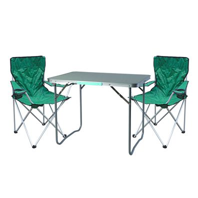 3-tlg. grünes Campingmöbel Set, Tisch mit Tragegriff und Stühle mit Tasche